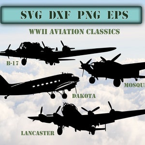 WW2 Aircraft. Aviation Classics, 4 aircraft in SVG DXF PNG Eps file format. Clip Art. stencil. Cut file. Own original art.