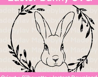 Easter Bunny Wreath SVG | Blumenkranz Oster Hase Plotterdatei | Cricut Silhouette JPG PNG | Spring Door Sign | Cut File Download