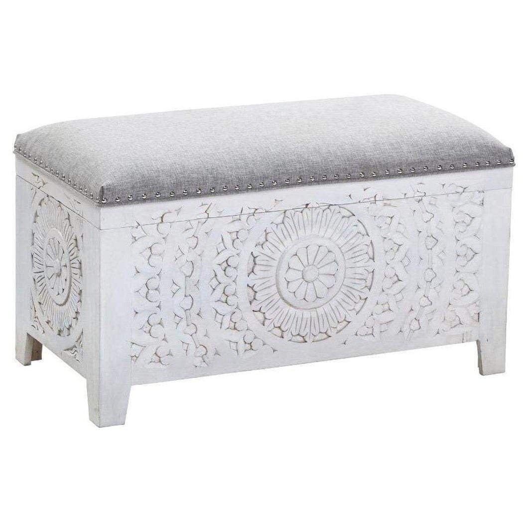 Bench Style White Storage Ottoman Bohemian Lace Hand Carved Etsy
