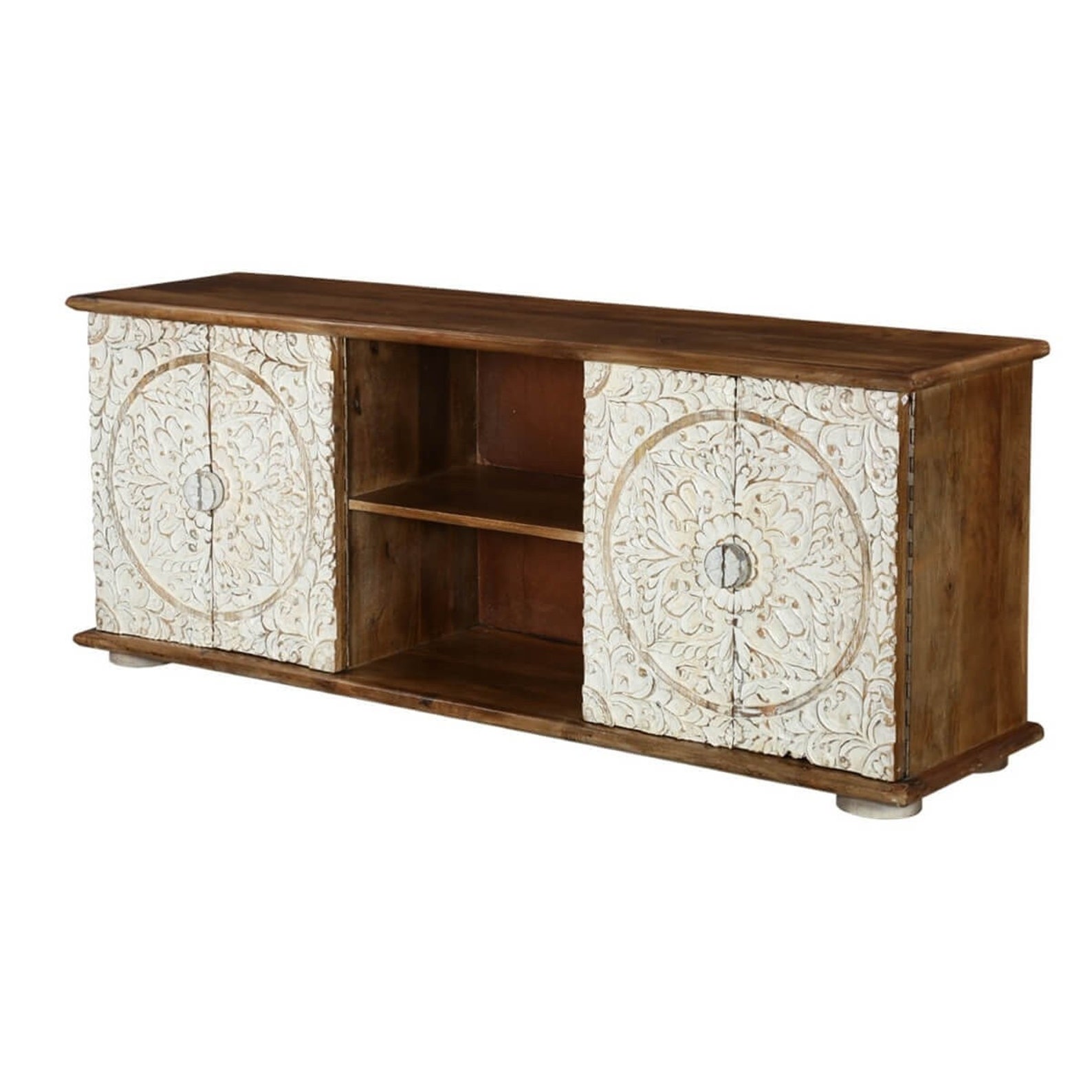 Hand Carved Indian Solid Wood Tv Stand Media Console Etsy