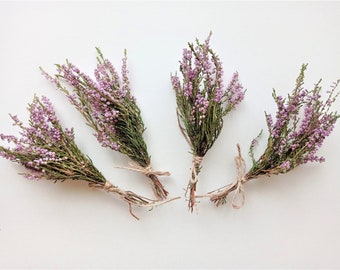 Mini dried heather bouquet, Dry purple flowers, Wildflower bouquet, Rustic home decor, Real pink heather