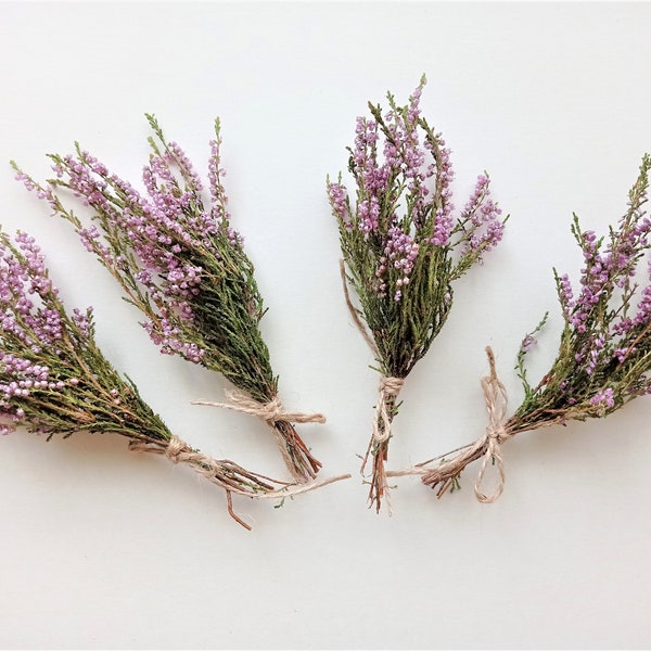 Mini dried heather bouquet, Dry purple flowers, Wildflower bouquet, Rustic home decor, Real pink heather