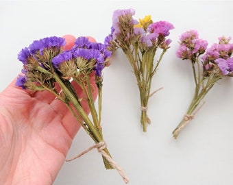 Real dried mini bouquet, Wedding favour flowers, Dried limonium purple bouquet, Tiny multicolor everlasting flower boquet