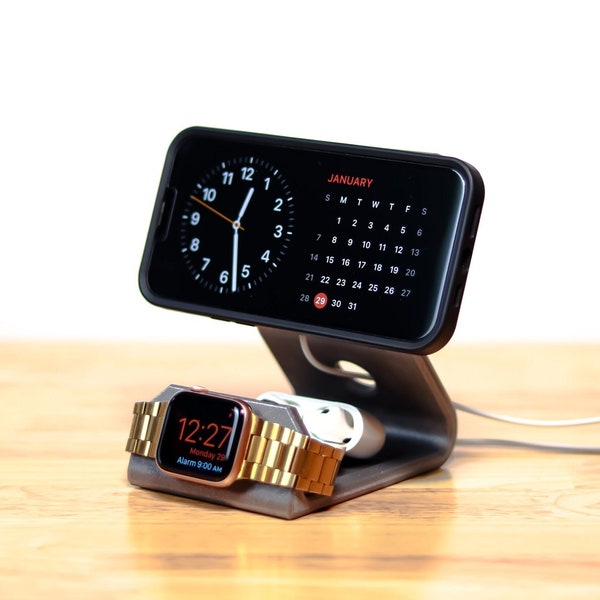 Modern iPhone MagSafe and Apple Watch holder, Minimalist Modern smartphone holder, Desk cellphone holder with MagSafe, Apple Watch Holder