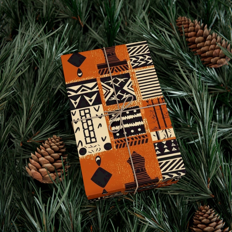 Gift Wrap Papers, Kwanzaa, Orange Black Wrapping Paper, Holiday Wrapping Paper, Black African