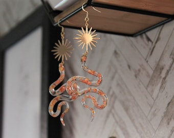Sun Snake Resin Dangle Earrings with Gold and Copper Foil