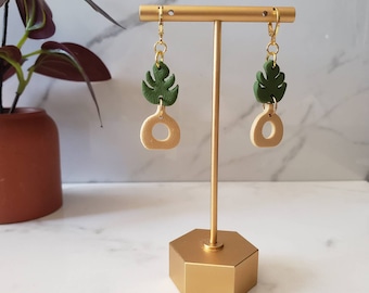 Minimalist Polymer Clay Monstera Vase Huggie Earrings