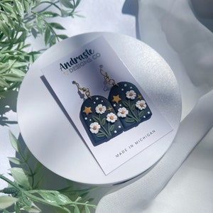 Dark Cottagecore Floral Earrings | Celestial Jewelry | Polymer Clay Jewelry | Goth Earrings