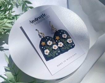 Dark Cottagecore Floral Earrings | Celestial Jewelry | Polymer Clay Jewelry | Goth Earrings