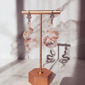 Romantic Rose and Gold Resin Milk Bath Snake Earrings