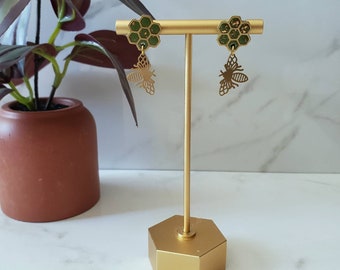 Honeycomb Polymer Clay Charm Bee Stud Earrings