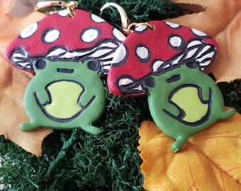 Cottagecore Mushroom Hat Frog Huggies