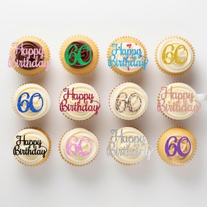 Toppers per cupcake personalizzati, toppers per cupcake di buon compleanno per 60 anni, toppers per età