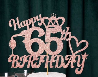 Happy 65th birthday Glitter Cake Topper for 65th Birthday Cake Decoration