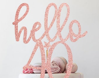 Hello 40 glitter cake topper for 40th birthday cake decoration