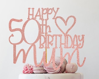 Happy 50th birthday mum Glitter Cake Topper for 50th Birthday Cake Decoration
