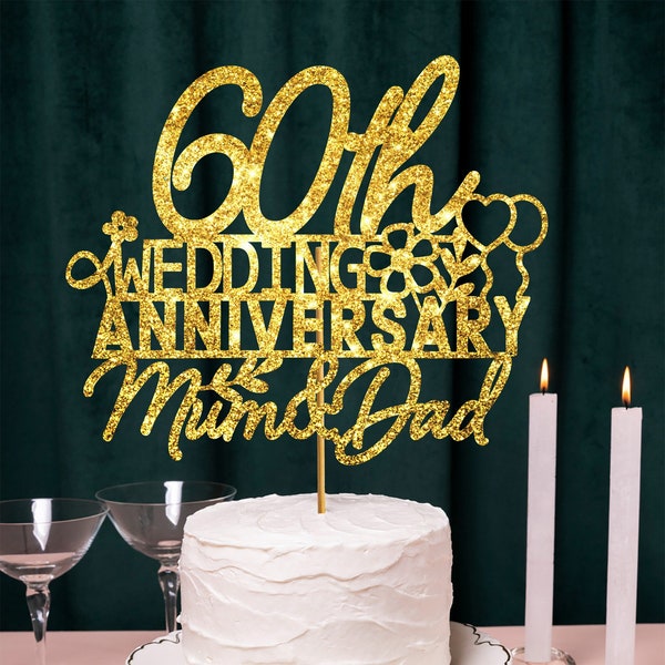 60th Wedding Anniversary Cake Topper, Mum and Dad Personalised Cake Topper
