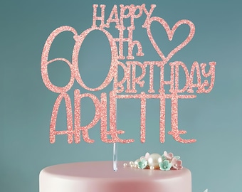 Personalised 60th Birthday Cake Topper: Glitter Celebration Decor