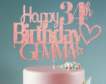 Personalised Birthday Cake Topper: Custom Name & Age Glitter Decoration