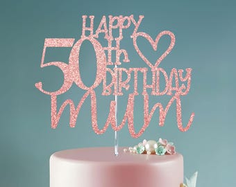 Adorno para tarta con brillantina "Feliz 50 cumpleaños, mamá"