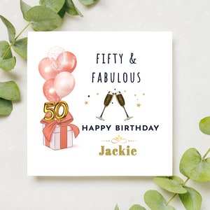 Personalised 50th Birthday Card For Friend, Happy Fiftieth Birthday Card, Mum 50th Birthday Card, 50th Birthday Gift For Wife