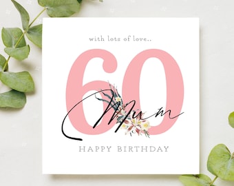 60th Birthday Card Mum: Linen Textured Cardstock