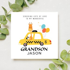 Carte d'anniversaire spéciale petit-fils, Girafe sur une carte de taxi, Carte de 1er, 2e, 3e, 4e, 5e anniversaire