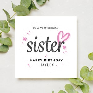 Carte d’anniversaire sœur personnalisée, cadeau sœur, carte d’anniversaire spéciale sœur, carte d’anniversaire pour sœur, carte sœur joyeux anniversaire