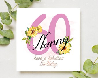 Biglietto di auguri personalizzato per il 60° compleanno: biglietto floreale per tata