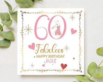 Personalized 60th Birthday Card, Linen Cardstock