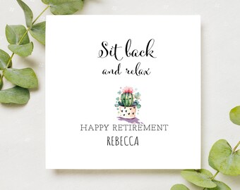 Personalised Retirement Card: Cactus Keepsake, Linen Cardstock