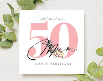 Cartão de aniversário de 50 anos para mãe: papel cartão de linho personalizado