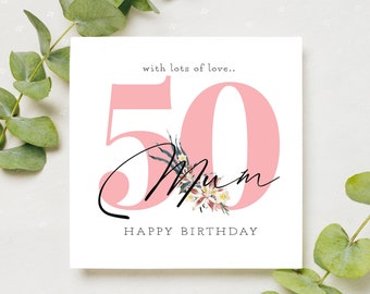 Tarjeta de cumpleaños mamá, tarjeta de cumpleaños número 50 para mamá, tarjeta de mamá del quincuagésimo cumpleaños, mamá feliz cumpleaños, regalo de cumpleaños número 50