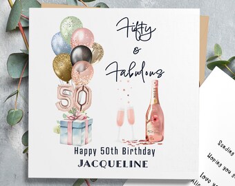 Personalised 50th Birthday Card: Linen Textured Cardstock