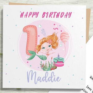 Carte d'anniversaire personnalisée 1er 2ème, première carte d'anniversaire sirène pour fille, fille, nièce