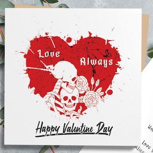Couple squelette romantique amour carte de Saint Valentin, carte d'anniversaire couple gothique