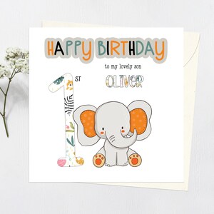 Carte d'anniversaire personnalisée Safari 1er, anniversaire Safari, carte d'âge, premier anniversaire, anniversaire d'enfants, anniversaire d'enfants, carte de fille, carte de fils