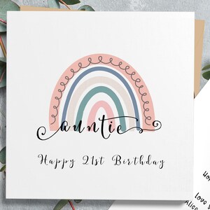 Gepersonaliseerde tante verjaardagskaart, boho verjaardagskaart, regenboogkaart
