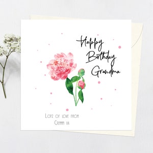 Carte d'anniversaire de grand-mère | Carte de joyeux anniversaire personnalisée | Cadeau pour elle - maman - amie | Une rose