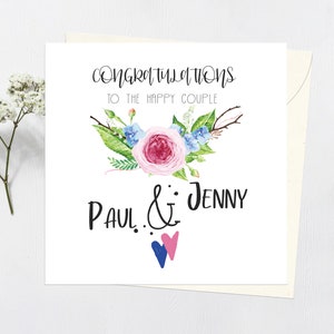 Personalisierte Hochzeitskarte, Karte für Hochzeit, Blumenhochzeitskarte, Neuvermähltenkarte, standesamtliche Trauungskarte
