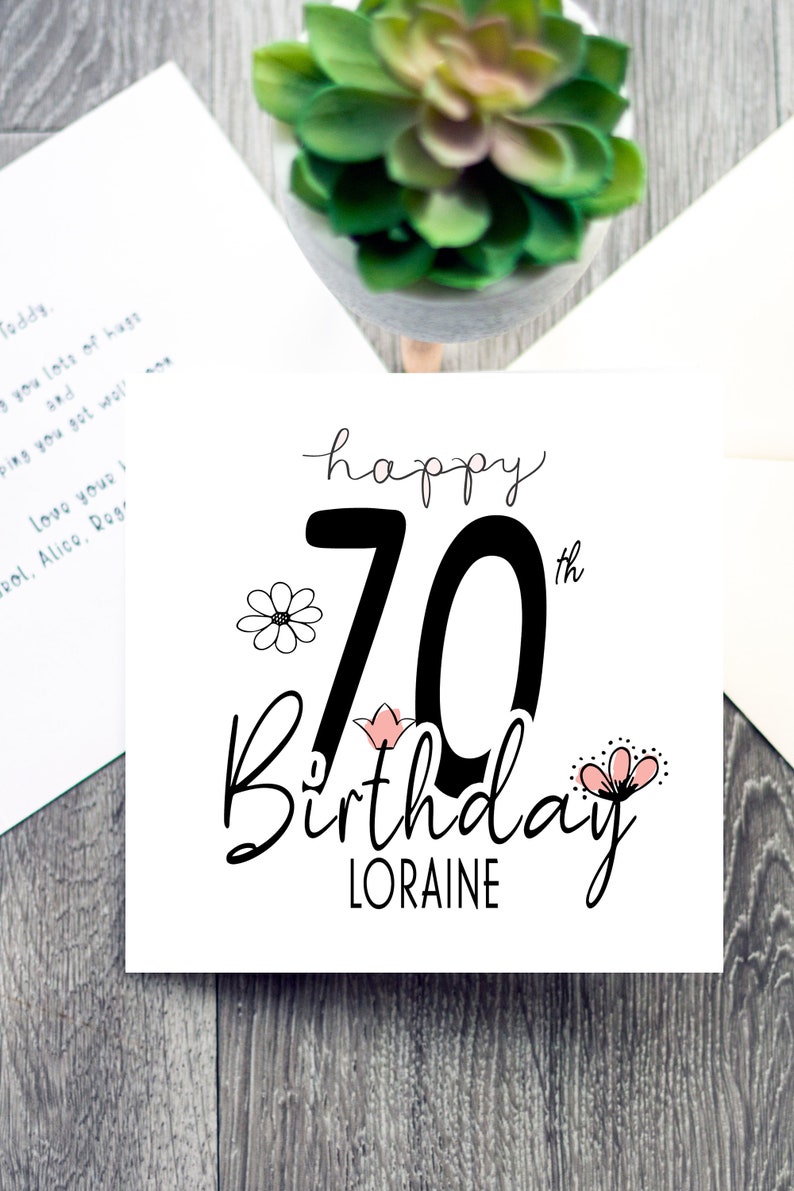 Personalised 70th Birthday Card: Floral Linen Cardstock - Etsy