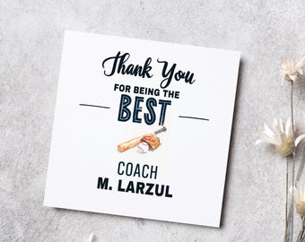 Baseball Coach Thank You Card: Personalized Name, Linen Texture