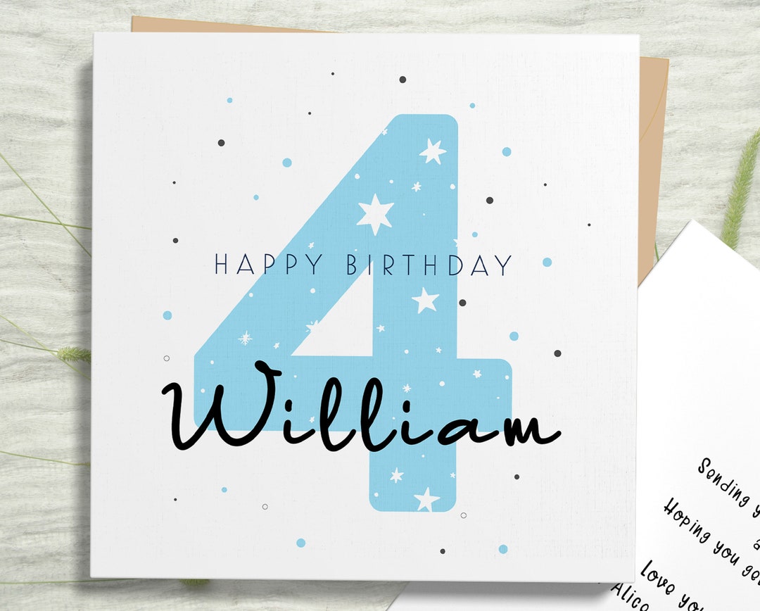 4th Birthday Card Boy, Personalised Fourth Birthday Card, Cute Birthday
