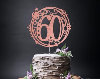 60th Birthday Cake Topper: Glitter Number Decoration Any Colour
