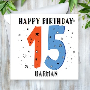 Carte personnalisée pour ses 15 ans pour son fils, son petit-fils, son neveu et son cadeau pour ses 15 ans