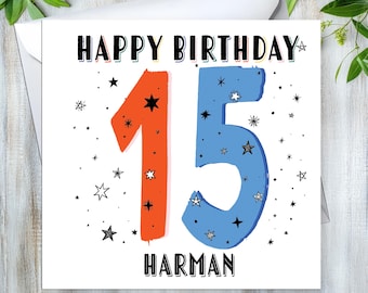 Personalised 15th birthday card for son, Grandson, Nephew, 15th gift