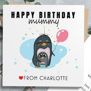 1e verjaardag als mijn mummie verjaardagskaart, moeder verjaardagskaart, pinguïn verjaardagskaart, moeder 1e verjaardag