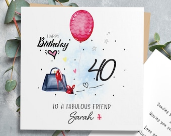 Personalised 40th Birthday Card for Women, Fortieth Birthday