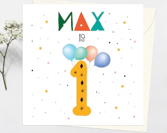 Personalised 1st Birthday Card Boy: Linen Cardstock