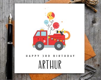 Personalised Fire Engine 3rd Birthday Card